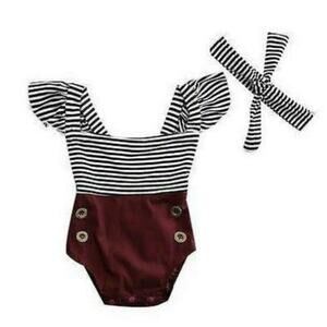 Baby Girl Boutique Romper Bodysuit Headband Outfit Set 6-12 Months NEW Summer